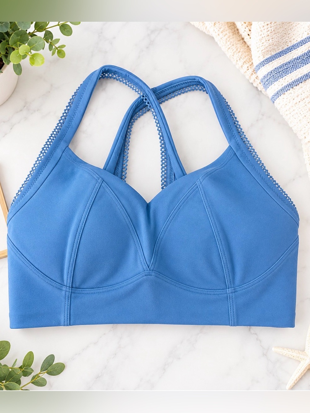 Phoenix Bergen Lace Trip Bra Medium A-C Blue NWT Wireless Sports Bralette